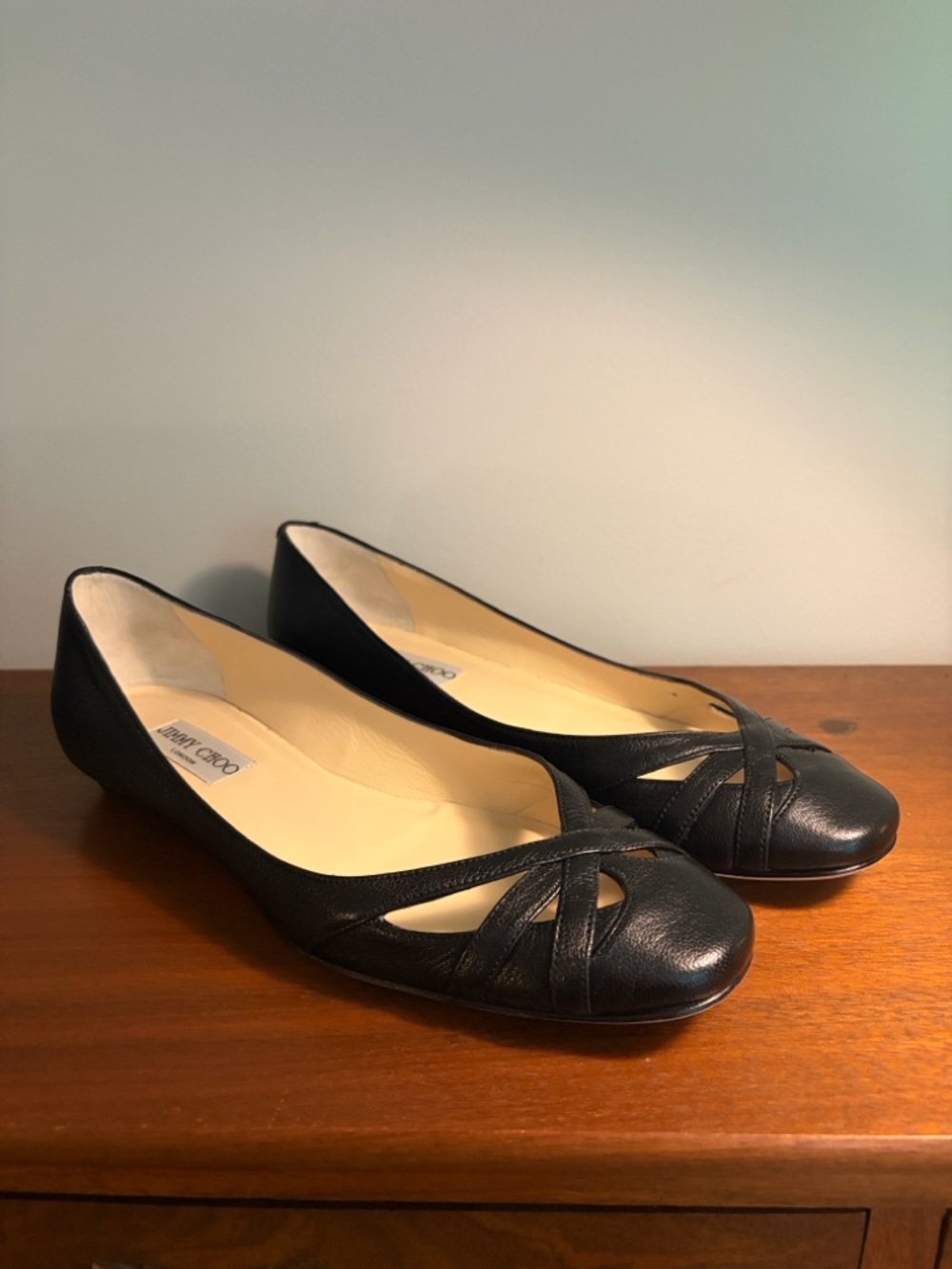 Vintage Deadstock Jimmy Choo London Black Leather Ballet Flats/Skimmers